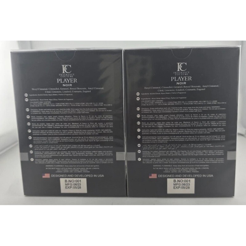 Fragrance Couture Player Noir Cologne For Men's Cologne 3.4 FL