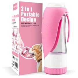 Uppetly Dog Water Bottle, Pet Water Bottle with Food Container and Drinking Feeder, Leak Proof, BPA-Free, Portable Foldable Puppy Water Cup Dispenser for Outdoor Walking, Travel, Hiking Small Pink