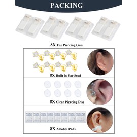 Orglace Ear Piercing Kit,Disposable Ear Piercing Gun with 5mm Cubic Zirconia Star Ear Stud,Clear Piercing Disc for Piercing Bump,At Home Self Ear Piercer Kit (8 Pack)