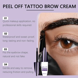 Peel Off Eyebrow Tint Gel, Brown Tattoo Brow Peel Off Eyebrow Dye,Semi-Permanent Colour,Anti SmudgeWaterproof Tattoo Brow Tint, Brow Gel Lasts Up to 3 Days