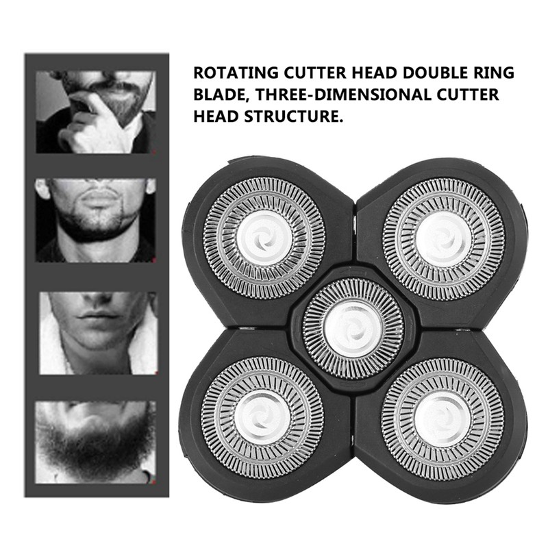 Electric Beard Shaver 5 Blade Rotating Head Waterproof Accessory Replacement