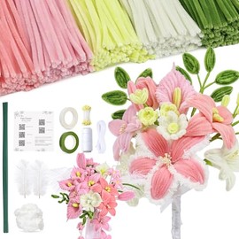 LENYNAL 500 Pcs Pink Pipe Cleaner Flower Kit, Pastel Pipe Cleaners Craft Bulk, Glue-Free & Safe for Kids, Step-by-Step Tutorial, 5 Colors Chenille Stems for Flower Making