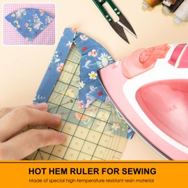 Curved Hot Ruler for Sewing, 12X4 Inch Hot Hem Ruler for Sewing Seam Guide Ruler Sewing Ruler and Guides for Fabric Hemming Tools Press with Dry or Steam