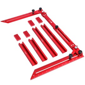Stair Tread Template Tool, Stair Tread Gauge Measuring Tool Jig with Track, Angled brace, Flip-Stop, Adjustable Length 16.7" to 62.6" Compatible with Many Types of Layout Projects