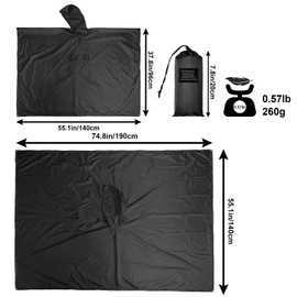 Rian c0de731 Hooded Rain Poncho for Adults - Waterproof Rain Coat and Lightweight Jacket 3-in-1 Multi-Function with Pockets, Black 1/4 Zipper