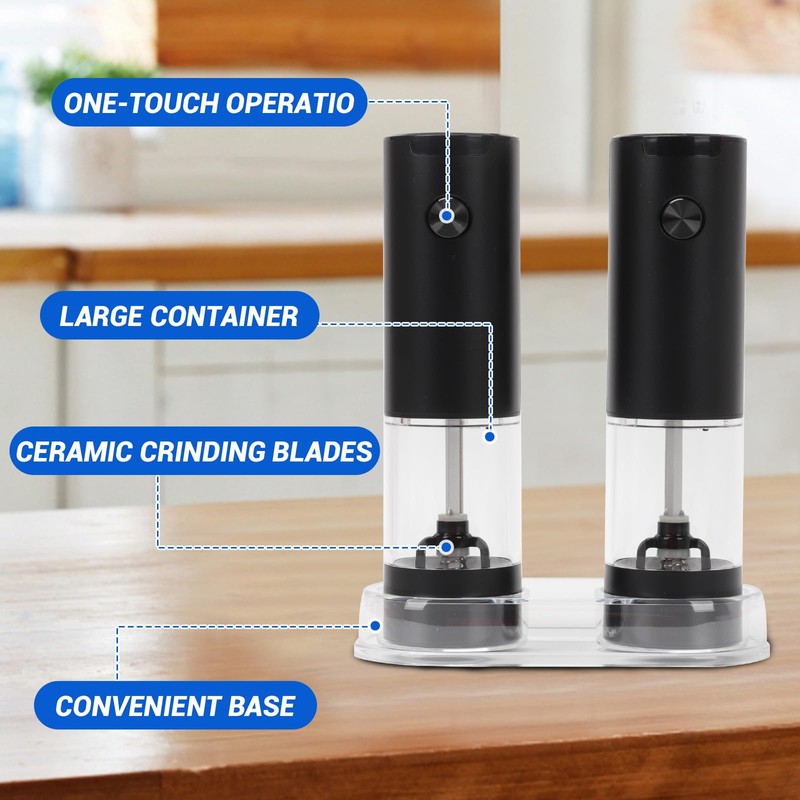 Domigard Electric Salt and Pepper Grinder Set,Automatic Salt and Pepper