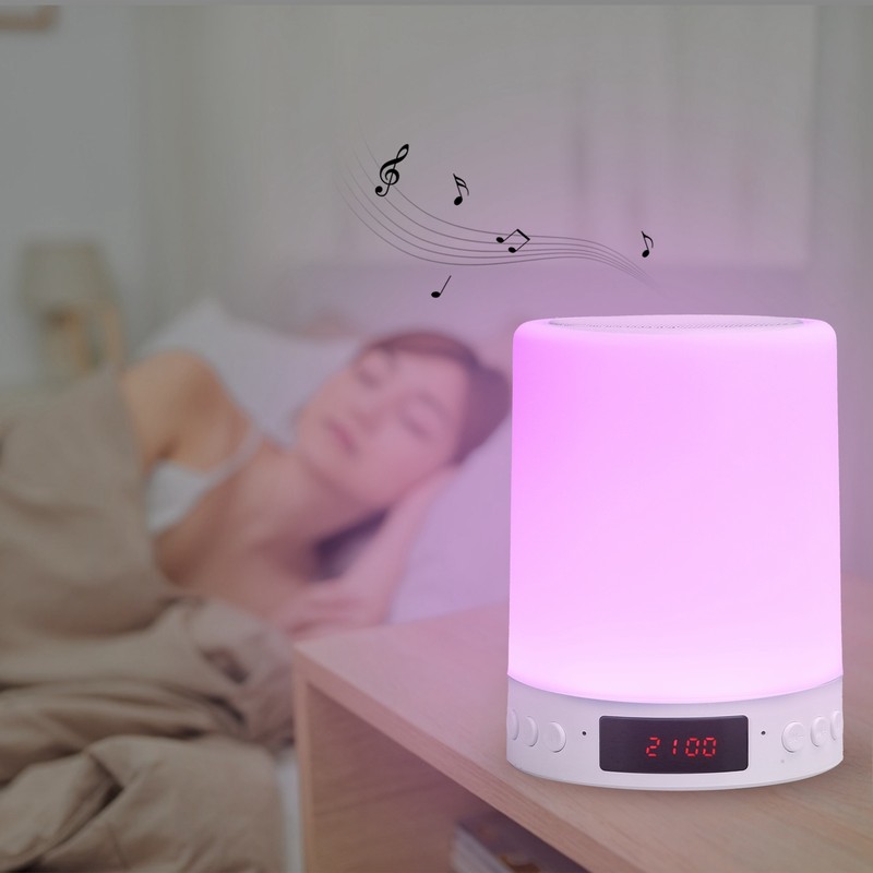 Bluetooth Speaker Alarm Clock Colorful Night Light Touch Control LED