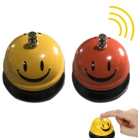 Call Bell, 2pcs Service Bell for the Porter Kitchen Restaurant Bar Reception Call Bell Desk Call Bell Classic Concierge Hotel Use Non-Slip Base Call Bell Orange+Yellow