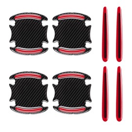 Lyxheth 8PCS Car Door Handle Protector Reflective Sticker, Doors Handles Protectors for Vehicle, 3D Carbon Fiber Door Handle Scratch Protector Cover, Doors Handles Films for Cars (Ruby Red)