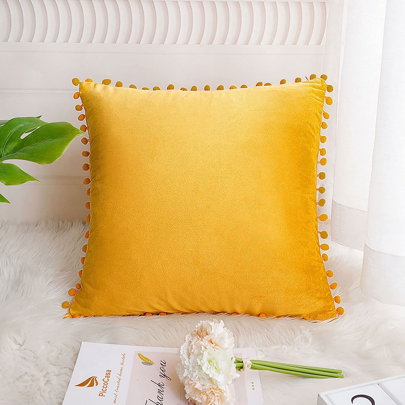 PiccoCasa Velvet Pillow Covers, 1PCS Pom Pom Christmas Throw Pillow