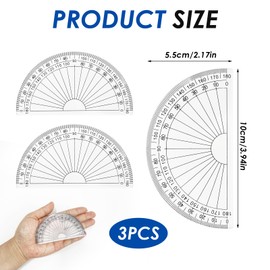Protractor Set 3pcs,180° Clear Plastic Angle Measurement Tool,for Students, Teachers, Engineers,and Designers,Lightweight and Transparent Design for Easy Reading,Accurate Angle Measurement(10.2cm)