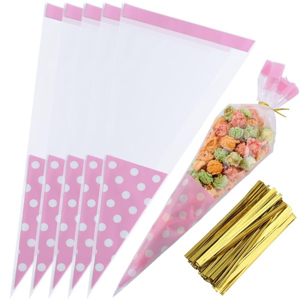 GORGECRAFT 100Pcs Cone Candy Bag Clear Triangle Dot Candy Pouches