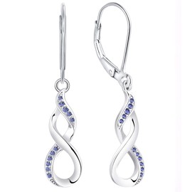 YL Infinity Earrings Sterling Silver Dangle Drop Earrings 18K White Gold Leverback Tanzanite Jewelry