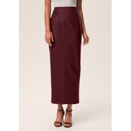 PRETTYGARDEN Long Skirts for Women 2025 Fall Fashion Clothing Faux Leather High Waist Dressy Casual Slit Pencil Maxi Skirt (Burgundy,Large)