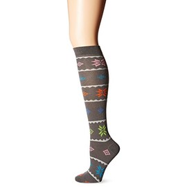 K. Bell Women's Single Pack Fashion Stripe Knee High Socks, Steel Nordic Snowflake, 9-11