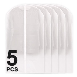 LiFuJunDong 5PCS Hanging Garment Bag Full Zipper, Breathable Clothes Cover, Lightweight Dress Storage Clear Cover Coat Carrier, Suitable for for Closet Coat Clothes Storage, 60 * 120cm