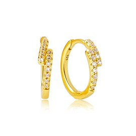 MENDOZZA Mini Hoop Earrings 925 Sterling Silver Women's Earrings Zirconia Hoops Silver Gold 13 mm, Sterling Silver Cubic Zirconia