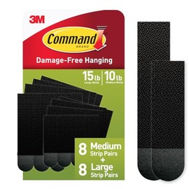 Command - Tiras para colgar cuadros, tamaño mediano y grande, sin daños, para colgar fotos, sin herramientas, tiras para colgar en la pared para espacios de vida, negro, 8 pares medianos y 8 pares grandes