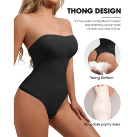 USEASY Thong Shapewear Tummy Control Shapewear Bodysuit Strapless Bodysuit Seamless Tube Body Shaper Black M