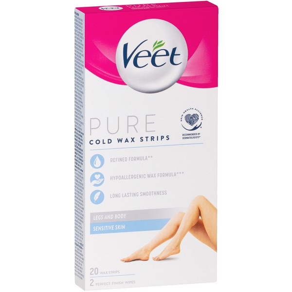 Veet Pure Cold Wax Strips Leg & Body 20 - Sensitive - Expiry 07/24