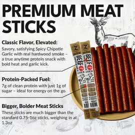 Zick's Spicy Chipotle Garlic Meat Sticks 1.3oz | Hardwood Smoked, Bold Garlic Heat, Gluten-Free, High Protein, Paleo Friendly, No MSG or Nitrates, Clean Fuel On-the-Go | Spicy 24 - Caddie