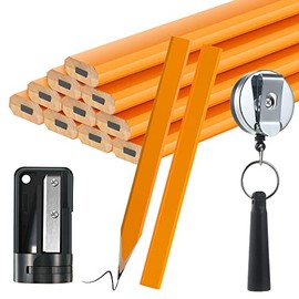 14 Pieces Carpenter Pencil Set, 7 Inches HB Flat Octagonal Carpenter Marking Pencils with Pencil Sharpener, Retractable Pen Holder, Heavy Duty Marking Tool for Woodworking Construction