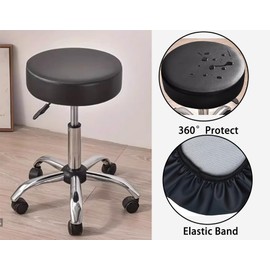 Augld 2 Pack Round Bar Stool Cover Watedrproof Faux Leather Stool Seat Cover for Bar, Chair, Salon, Spa, Tattoo, Clinic 15-16 Inch Black