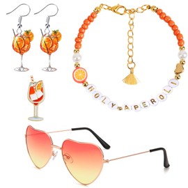 Scinzene Aperol Geschenk Set für Frauen – 4teiliges Accessoirespaket mit Armband, Ohrringen, Dekoabzeichen und Brille – Stylische Geschenke für Apero Deko, Sommer Geburtstag Party
