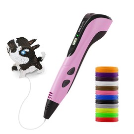 3D Pen for Kids Ages 7-14,3D Printing Pen with 12 Color PLA Filaments(1.75mm),3D Drawing Pen with LED Display, Stencil Book, Christmas Art＆Creative Crafts Gift for Kids (Pink)