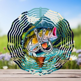 Hanging Fishing Wind Spinner for Outdoor Indoor Stainless Steel Wind Sculptures 10 Inch Cool Animal Go Fishing Metal Wind Spinner for Yard Garden Living Room Fishing Tackle Shop Great Gift for Friend