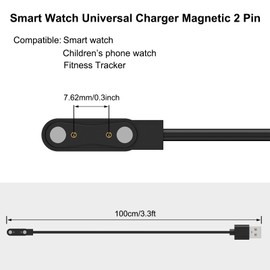 Smart Watch Universal Charger Magnetic 2 Pin 7.62mm, 2 Pin Cord Replacement SmartWatch Accessories Charger Cable, Charger Contact pin spacing 7.62 mm for Smart Watch, Fitness Tracker