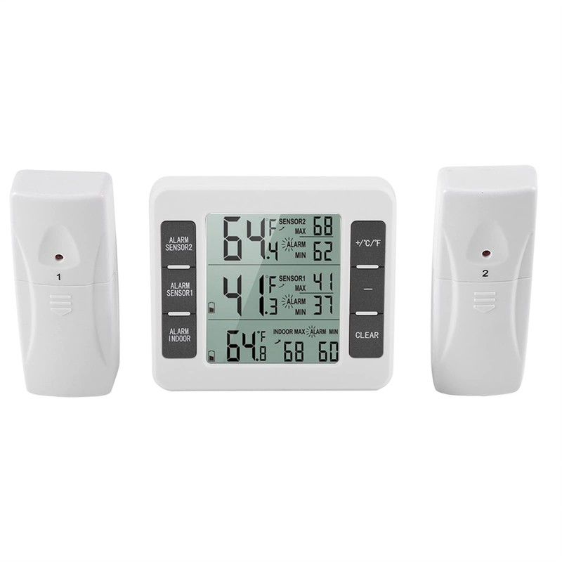 Refrigerator Thermometer, Wireless Digital Fridge Thermometer with Audible Alarm and