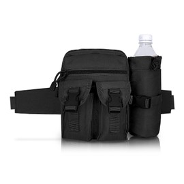 FuninCrea Bum Bag Tactical Belt Bag with Removable Water Bottle Bag, Waterproof Waist Bag with Multiple Pockets and Adjustable Waist Belt for Hiking Cycling Running, black, Modern