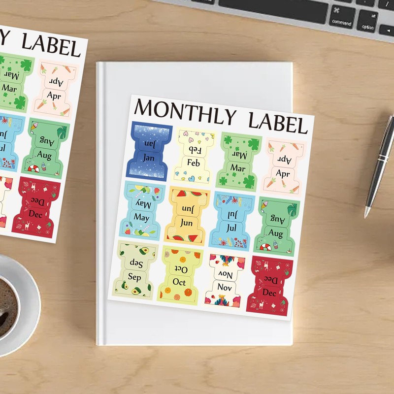 CIEMODA 4 Sheets Colorful Monthly Adhesive Tabs, 48 Pcs Monthly