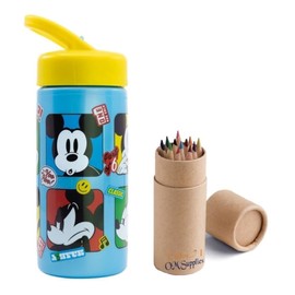 OM SUPPLIES Mickey Reusable Sipper Water Bottle Drink Bottle with built-in handle for Easy Carry School Lunch Kids Childrens 410ml (Mickey)
