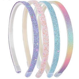 Visxcnu Pack of 4 Glitter Hair Bands Colourful Hair Accessories Plastic Glitter Cute Non-Slip Thick Glitter Confetti Rainbow Hair Bands with Teeth for Little Girls