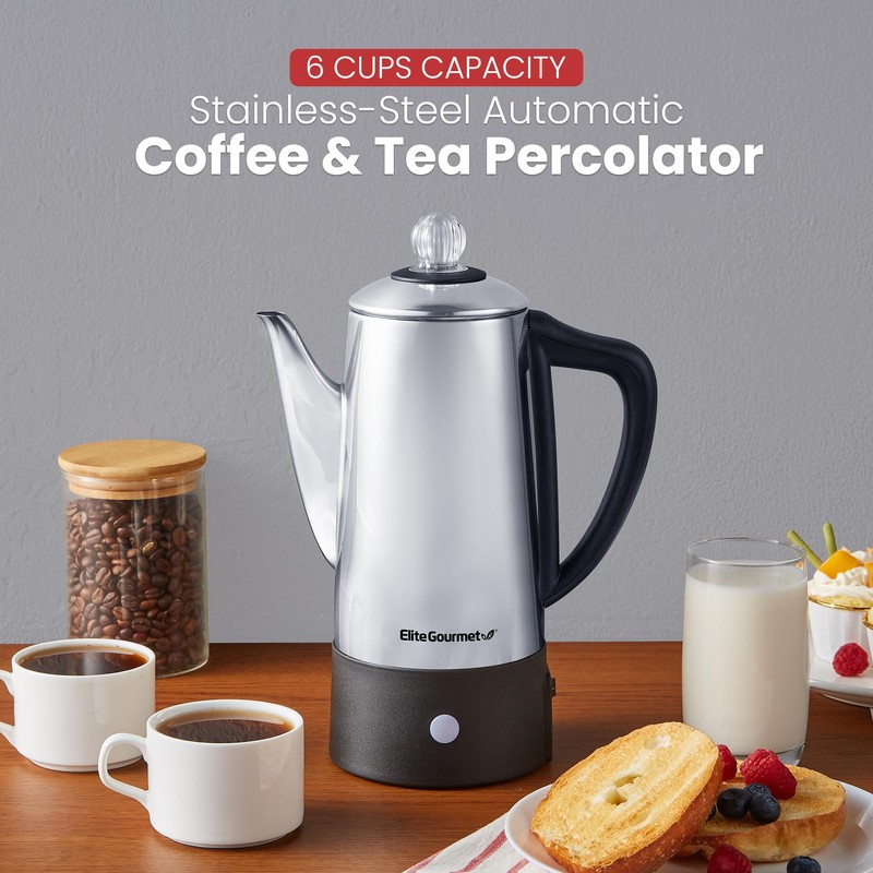 Elite Gourmet EC140 Electric 6-Cup Coffee Percolator with Keep Warm,