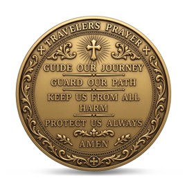 St. Christopher Challenge Coin with Acrylic Case, Traveler's Prayer Coin for Protection and Safe Journeys, Christian Faith Token, Patron Saint of Travelers Gift, Colorized Edition