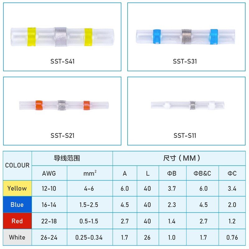 TICONN 1250Pcs Heat Shrink Wire Connectors, Waterproof Automotive Marine Electrical