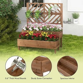 Nightcore Outdoor Elevated Garden Bed with Trellis，Raised Garden Bed with Legs & Drain Holes，2-Tier Wooden Planter Box for Vegetable Fruit Herb