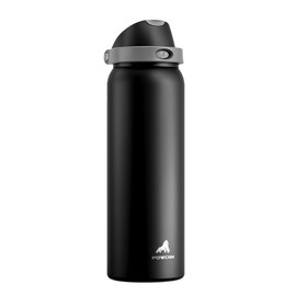 POWCAN 40 oz Insulated Water Bottle for Men: Push-Button Spout & Quick-Flip Straw, Leakproof, Cold for 24 Hrs, Stainless Steel Large Water Bottle for Sports, Camping, Trips, Outdoors (Midnight Black)