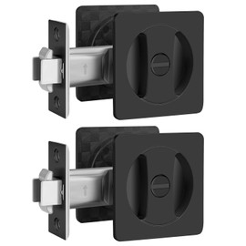 2 Pack Pocket Door Lock, Gold Pocket Door Latch, Interior Pocket Door Hardware, Privacy Function, Recessed Door Knob Without Key, Universal for Left/Right Opened Doors, Modern Square Hardware