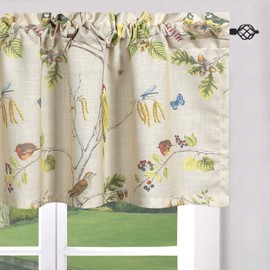 Leeva Leaves and Birds Print Curtains Valances for Windows Porch, Thermal Insulated Rod Pocket Green Spring Style Small Curtains and Drapes for Kids' Room, One Panel, 52 x 18