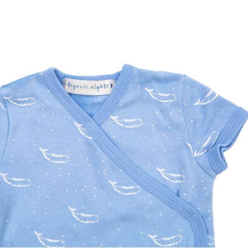 Organic Cotton Summer Short Sleeve Crossover Sleepsuit - Tiny Whales
