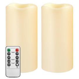 Waterproof Flameless Remote Control Candles 2PACK(D3''*H5.5'')Battery Operated Flickering LED Pillar Candle,plastic with 10-Key 24Hours Timer for Outdoor/Indoor Party Garden Lanterns Porch Ivory