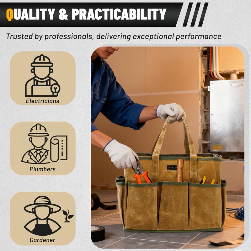 16OZ Waxed Canvas Tool Tote Bag | Large-Capacity Tool Storage