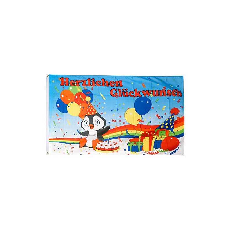Flaggenfritze® Flag of Congratulations with Penguin 90 x 150 cm