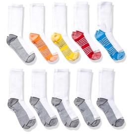 Fruit of the Loom boys Half Cushion Casual Sock, White Assorted, 9-2.5 US