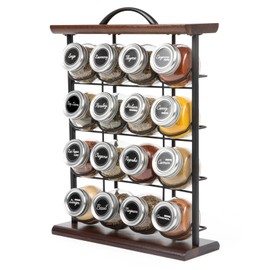 Orii 16 Jar Acacia Wood & Metal Wire Spice Rack with Spices Included, Storage for Spices and Seasoning, Black & Brown