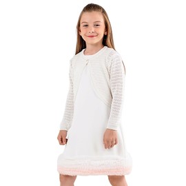 Minora Baby/Child Bolero Christening Vest Knitwear Girls Long Sleeve Button Detail on Collar, Bone ajur